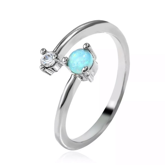 925 Sterling Silver Opal Cubic Zirconia Open Ring - Picture 4 of 8